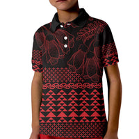 Red Taniko Kowhaiwhai Tukutuku Motif Kid Polo Shirt