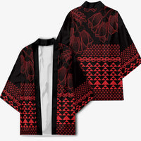 Red Taniko Kowhaiwhai Tukutuku Motif Kimono - Polynesian Pride