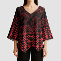 Red Taniko Kowhaiwhai Tukutuku Motif Kimono Sleeve Blouse - Polynesian Pride