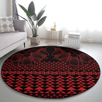 Red Taniko Kowhaiwhai Tukutuku Motif Round Carpet LT9 - Polynesian Pride