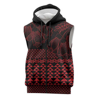 Red Taniko Kowhaiwhai Tukutuku Motif Sleeveless Zip Hoodie - Polynesian Pride