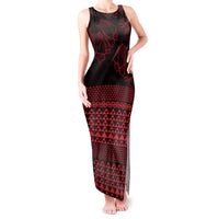Red Taniko Kowhaiwhai Tukutuku Motif Tank Maxi Dress