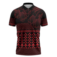 Red Taniko Kowhaiwhai Tukutuku Motif Zipper Polo Shirt - Polynesian Pride