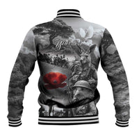 Black ANZAC Day The Battle of Lone Pine Baseball Jacket Kiwi-Kangaroo Soldier Lest We Forget
