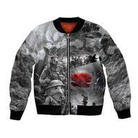 Black ANZAC Day The Battle of Lone Pine Bomber Jacket Kiwi-Kangaroo Soldier Lest We Forget LT9 Unisex Black - Polynesian Pride