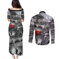 Black ANZAC Day The Battle of Lone Pine Couples Matching Puletasi and Long Sleeve Button Shirt Kiwi-Kangaroo Soldier Lest We Forget