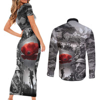 Black ANZAC Day The Battle of Lone Pine Couples Matching Short Sleeve Bodycon Dress and Long Sleeve Button Shirt Kiwi-Kangaroo Soldier Lest We Forget