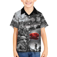 Black ANZAC Day The Battle of Lone Pine Family Matching Off The Shoulder Long Sleeve Dress and Hawaiian Shirt Kiwi-Kangaroo Soldier Lest We Forget