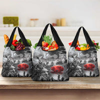 Black ANZAC Day The Battle of Lone Pine Grocery Bag Kiwi-Kangaroo Soldier Lest We Forget LT9 3-pack One Size Black - Polynesian Pride