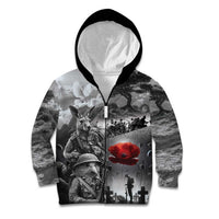 Black ANZAC Day The Battle of Lone Pine Kid Hoodie Kiwi-Kangaroo Soldier Lest We Forget