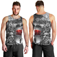 Black ANZAC Day The Battle of Lone Pine Men Tank Top Kiwi-Kangaroo Soldier Lest We Forget