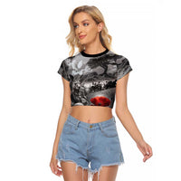 Black ANZAC Day The Battle of Lone Pine Raglan Cropped T Shirt Kiwi-Kangaroo Soldier Lest We Forget