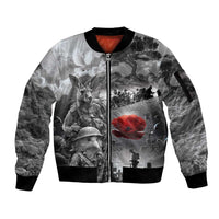Black ANZAC Day The Battle of Lone Pine Sleeve Zip Bomber Jacket Kiwi-Kangaroo Soldier Lest We Forget LT9 Unisex Black - Polynesian Pride
