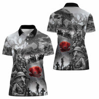 Black ANZAC Day The Battle of Lone Pine Women Polo Shirt Kiwi-Kangaroo Soldier Lest We Forget