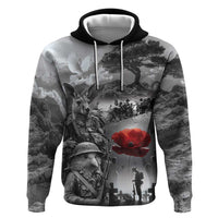 Black ANZAC Day The Battle of Lone Pine Zip Hoodie Kiwi-Kangaroo Soldier Lest We Forget LT9 Pullover Hoodie Black - Polynesian Pride