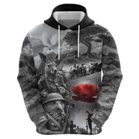 Black ANZAC Day The Battle of Lone Pine Zip Hoodie Kiwi-Kangaroo Soldier Lest We Forget LT9 - Polynesian Pride