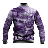 Purple ANZAC Day The Battle of Lone Pine Baseball Jacket Kiwi-Kangaroo Soldier Lest We Forget