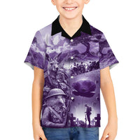 Purple ANZAC Day The Battle of Lone Pine Family Matching Off Shoulder Maxi Dress and Hawaiian Shirt Kiwi-Kangaroo Soldier Lest We Forget LT9 Son's Shirt Purple - Polynesian Pride