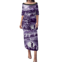 Purple ANZAC Day The Battle of Lone Pine Family Matching Puletasi and Hawaiian Shirt Kiwi-Kangaroo Soldier Lest We Forget