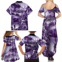 Purple ANZAC Day The Battle of Lone Pine Family Matching Summer Maxi Dress and Hawaiian Shirt Kiwi-Kangaroo Soldier Lest We Forget