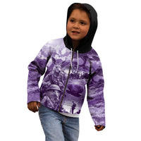Purple ANZAC Day The Battle of Lone Pine Kid Hoodie Kiwi-Kangaroo Soldier Lest We Forget