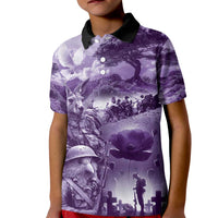 Purple ANZAC Day The Battle of Lone Pine Kid Polo Shirt Kiwi-Kangaroo Soldier Lest We Forget