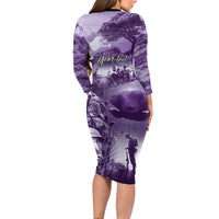 Purple ANZAC Day The Battle of Lone Pine Long Sleeve Bodycon Dress Kiwi-Kangaroo Soldier Lest We Forget