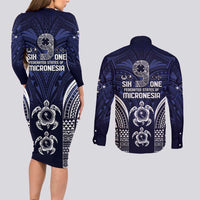 FSM Chuuk States Couples Matching Long Sleeve Bodycon Dress and Long Sleeve Button Shirt Micronesia Six 9 One Polynesian Tribal Pattern