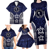 FSM Chuuk States Family Matching Long Sleeve Bodycon Dress and Hawaiian Shirt Micronesia Six 9 One Polynesian Tribal Pattern