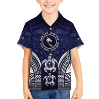 FSM Chuuk States Family Matching Off Shoulder Short Dress and Hawaiian Shirt Micronesia Six 9 One Polynesian Tribal Pattern LT9 Son's Shirt Blue - Polynesian Pride
