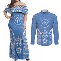 FSM Kosrae States Couples Matching Off Shoulder Maxi Dress and Long Sleeve Button Shirt Micronesia Six 9 One Polynesian Tribal Pattern