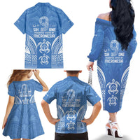 FSM Kosrae States Family Matching Off The Shoulder Long Sleeve Dress and Hawaiian Shirt Micronesia Six 9 One Polynesian Tribal Pattern