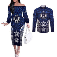 FSM Pohnpei States Couples Matching Off The Shoulder Long Sleeve Dress and Long Sleeve Button Shirt Micronesia Six 9 One Polynesian Tribal Pattern
