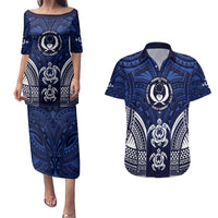 FSM Pohnpei States Couples Matching Puletasi and Hawaiian Shirt Micronesia Six 9 One Polynesian Tribal Pattern