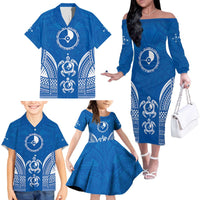 FSM Yap States Family Matching Off The Shoulder Long Sleeve Dress and Hawaiian Shirt Micronesia Six 9 One Polynesian Tribal Pattern