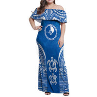 FSM Yap States Family Matching Off Shoulder Maxi Dress and Hawaiian Shirt Micronesia Six 9 One Polynesian Tribal Pattern