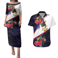 American Samoa Flag Day Since 1900 Couples Matching Puletasi and Hawaiian Shirt Samoa Muamua Le Atua Tropical Flowers