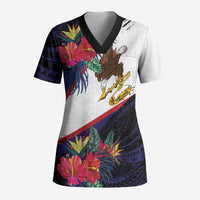 American Samoa Flag Day Since 1900 Scrub Top Samoa Muamua Le Atua Tropical Flowers LT9 Adult Blue - Polynesian Pride