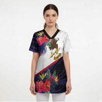 American Samoa Flag Day Since 1900 Scrub Top Samoa Muamua Le Atua Tropical Flowers LT9 - Polynesian Pride