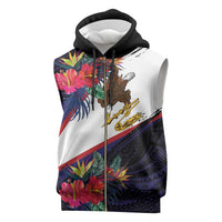 American Samoa Flag Day Since 1900 Sleeveless Zip Hoodie Samoa Muamua Le Atua Tropical Flowers LT9