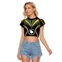 Polynesian Pride Atiu Island Raglan Cropped T Shirt Cook Islands Tribal Wave Style LT9 Female Black - Polynesian Pride