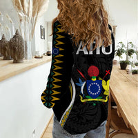 Polynesian Pride Atiu Island Women Casual Shirt Cook Islands Tribal Wave Style LT9 - Polynesian Pride