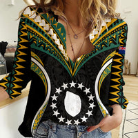 Polynesian Pride Mauke Island Women Casual Shirt Cook Islands Tribal Wave Style LT9 Female Black - Polynesian Pride