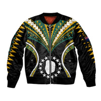 Polynesian Pride Mitiaro Island Sleeve Zip Bomber Jacket Cook Islands Tribal Wave Style LT9 Unisex Black - Polynesian Pride