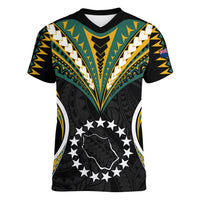 (Personalised) Polynesian Pride Penrhyn Island Women V Neck T Shirt Cook Islands Tribal Wave Style LT9 Female Black - Polynesian Pride