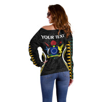 (Personalised) Polynesian Pride Rakahanga Island Off Shoulder Sweater Cook Islands Tribal Wave Style LT9 - Polynesian Pride