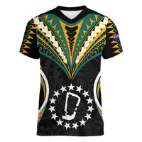 (Personalised) Polynesian Pride Rakahanga Island Women V Neck T Shirt Cook Islands Tribal Wave Style LT9 Female Black - Polynesian Pride