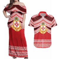 Personalised Kolisi Tonga College Atele Couples Matching Off Shoulder Maxi Dress and Hawaiian Shirt Polynesian Ngatu Tribal