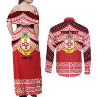 Personalised Kolisi Tonga College Atele Couples Matching Off Shoulder Maxi Dress and Long Sleeve Button Shirt Polynesian Ngatu Tribal