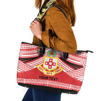 Personalised Kolisi Tonga College Atele Leather Tote Bag Polynesian Ngatu Tribal